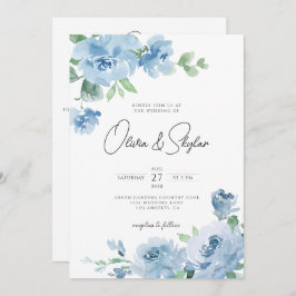 Light Baby Blue Botanical QR in einer Hochzeit Einladung