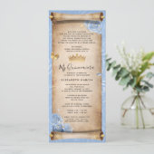Light Baby Blue Gold Quince Scroll Einladungskarte Einladung (Stehend Vorderseite)