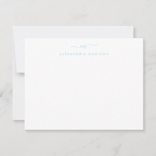 Light Baby Blue Script Monogram Swash Stationery Mitteilungskarte (Vorderseite)