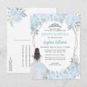 Light Baby Blue Silver Floral Princess Quinceañera Postkarte (Vorne/Hinten)