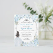 Light Baby Blue Silver Floral Princess Quinceañera Postkarte (Stehend Vorderseite)