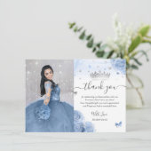 Light Baby Blue Silver Quinceañera Foto Geburtstag Dankeskarte (Stehend Vorderseite)