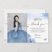 Light Baby Blue Silver Quinceañera Foto Geburtstag Dankeskarte (Vorderseite)