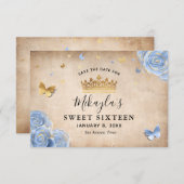 Light Baby Blue und Gold Rose Elegante Save The Date (Vorne/Hinten)