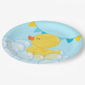 Light Baby Blue Watercolor Rubber Duck Party Pappteller (Schrägansicht)