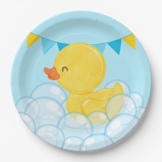 Light Baby Blue Watercolor Rubber Duck Party Pappteller (Vorderseite)