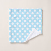 Light Baby Blue & White Polka Dots Dot Badhandtuch Set (Waschlappen)
