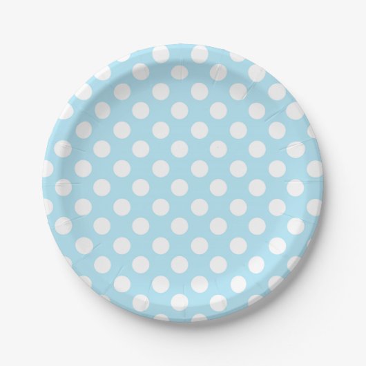 Light Baby Blue & White Polka Dots Geburtstagspart Pappteller (Vorderseite)