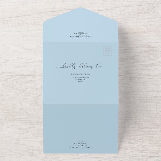Light Baby Dusty Blue Floral Botanical Wedding All In One Einladung (Außenbereich)