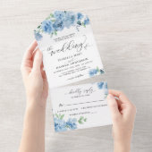 Light Baby Dusty Blue Floral Botanical Wedding All In One Einladung (Abreißen)