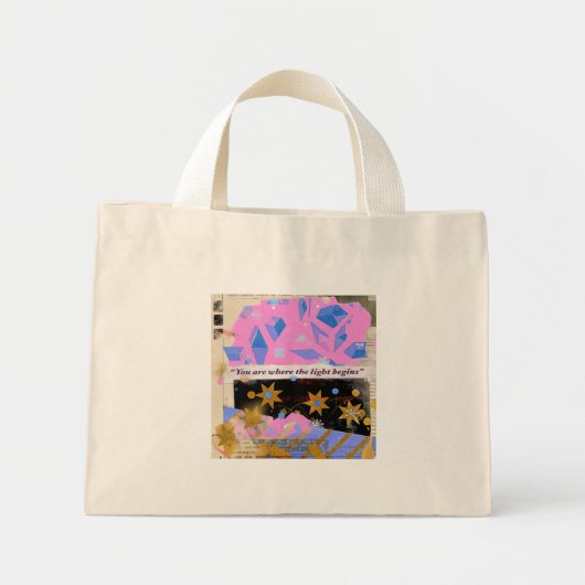 Light Begins Gem Tote – Rosa & Gold Glanz Mini Stoffbeutel (Vorne)