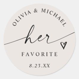 Light Beige Her Favorite Script Wedding Treat Bag Runder Aufkleber