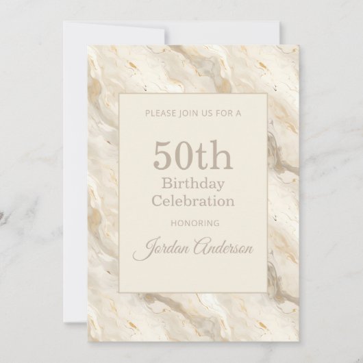Light Beige Marble 50th Birthday Einladung (Vorderseite)