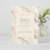 Light Beige Marble 50th Birthday Einladung (Stehend Vorderseite)