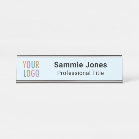 Light Blue 2x8 Schreibtisch Name Plakat mit Firmen Schreibtischnamensplakette (Vorderseite )