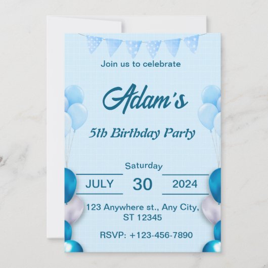 Light Blue 5. Geburtstag Einladung (Vorderseite)