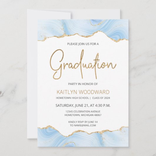 Light Blue Agate Gold Glitzer Graduation Party (Vorderseite)