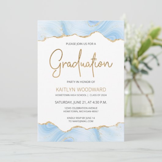 Light Blue Agate Gold Glitzer Graduation Party (Stehend Vorderseite)