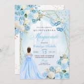 Light Blue Ainderella Masquerade Quinceanera Einladung (Vorne/Hinten)
