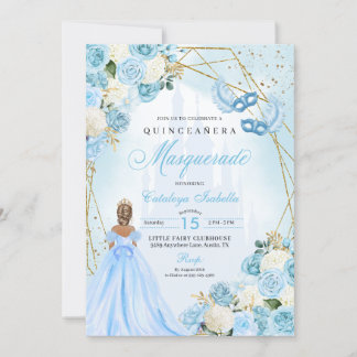 Light Blue Ainderella Masquerade Quinceanera Einladung