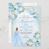 Light Blue Ainderella Masquerade Quinceanera Einladung (Vorne/Hinten)