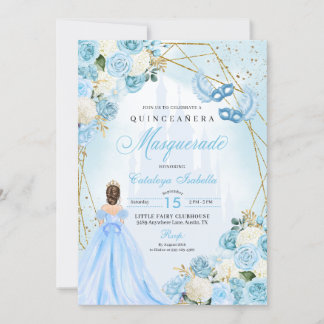 Light Blue Ainderella Masquerade Quinceanera Einladung