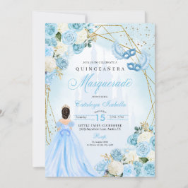 Light Blue Ainderella Masquerade Quinceanera Einladung