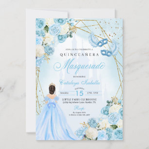 Light Blue Ainderella Masquerade Quinceanera Einladung