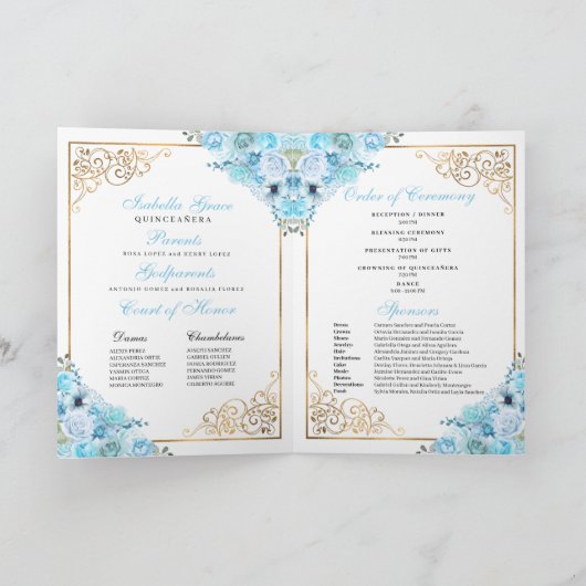 Light Blue Ainderella Tiara Quinceanera Programm (Innenseite)