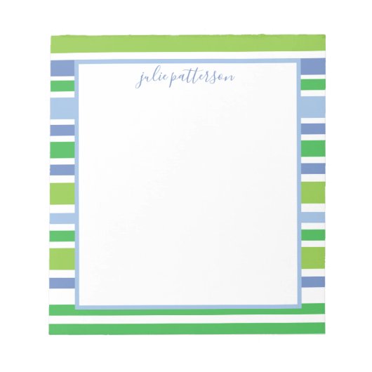 Light Blue and Green Strip Notepad Notizblock (Vorderseite)