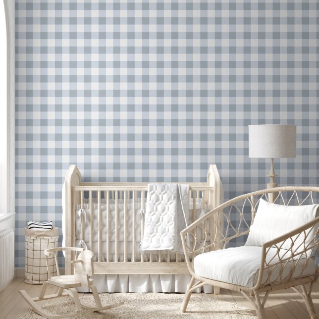 Light Blue and Grey Gingham Seamless Pattern Tapete (Kinder)