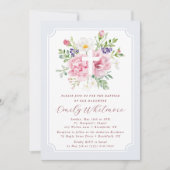 Light Blue and Pink Watercolor Floral Baptism  Einladung (Vorderseite)