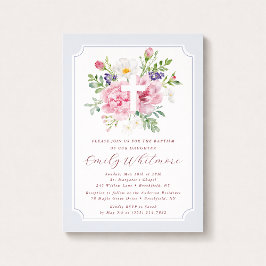 Light Blue and Pink Watercolor Floral Baptism Einladung