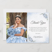 Light Blue and Silver Princess Quinceanera Photo Dankeskarte (Vorderseite)