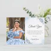 Light Blue and Silver Princess Quinceanera Photo Dankeskarte (Stehend Vorderseite)