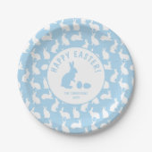 Light Blue And White Bunny Pattern Happy Easter Pappteller (Vorderseite)