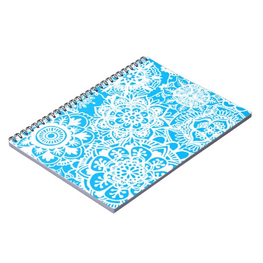 Light Blue and White Floral Mandala Pattern Notizblock (Linke Seite)