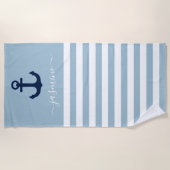 Light Blue and White Stripe Personalized Elegant Strandtuch (Vorderseite)