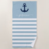 Light Blue and White Stripe Personalized Elegant Strandtuch (Vorderseite)