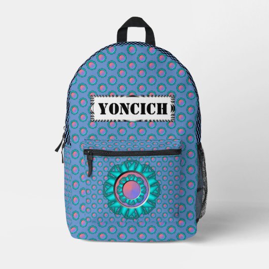 Light Blue / Aquamarin Disk Ribbon von Kenneth Yon Bedruckter Rucksack (Vorderseite)
