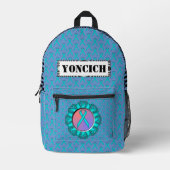 Light Blue/Aquamarin Standard Ribbon von Kenneth Y Bedruckter Rucksack (Vorderseite)