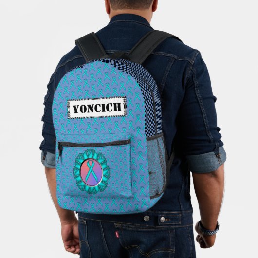 Light Blue/Aquamarin Standard Ribbon von Kenneth Y Bedruckter Rucksack (Insitu (Modell))