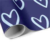 Light Blue auf Preussan Blue Handzeichne Hearts Wr Geschenkpapier (Rolleneckpunkt)