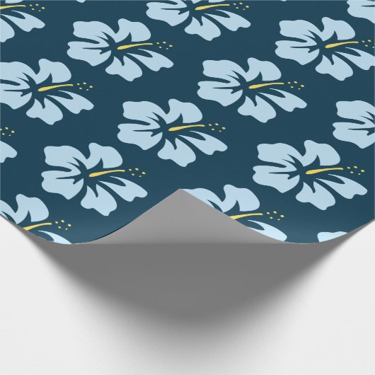 Light Blue auf Preußen Blue Hibiskus Geschenkpapier (Ecke)