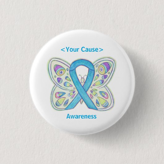 Light Blue Awareness Ribbon Custom Art Button Butt (Vorderseite)