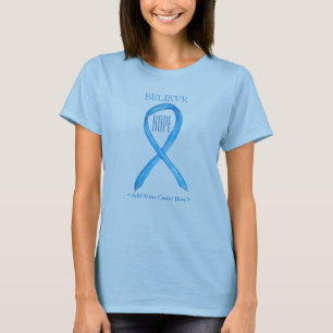 Light Blue Awareness Ribbon Custom Art T - Shirt
