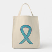 Light Blue Awareness Ribbon Custom Totbeutel Tragetasche (Rückseite)