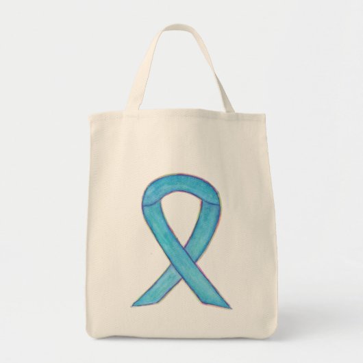 Light Blue Awareness Ribbon Custom Totbeutel Tragetasche (Vorne)