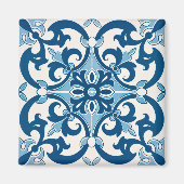 Light Blue Azulejo Lilie Style Kitchen Magnet (Vorne)