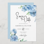 Light Blue Baby Blue Floral Blätter Save the Date Einladung (Vorne/Hinten)